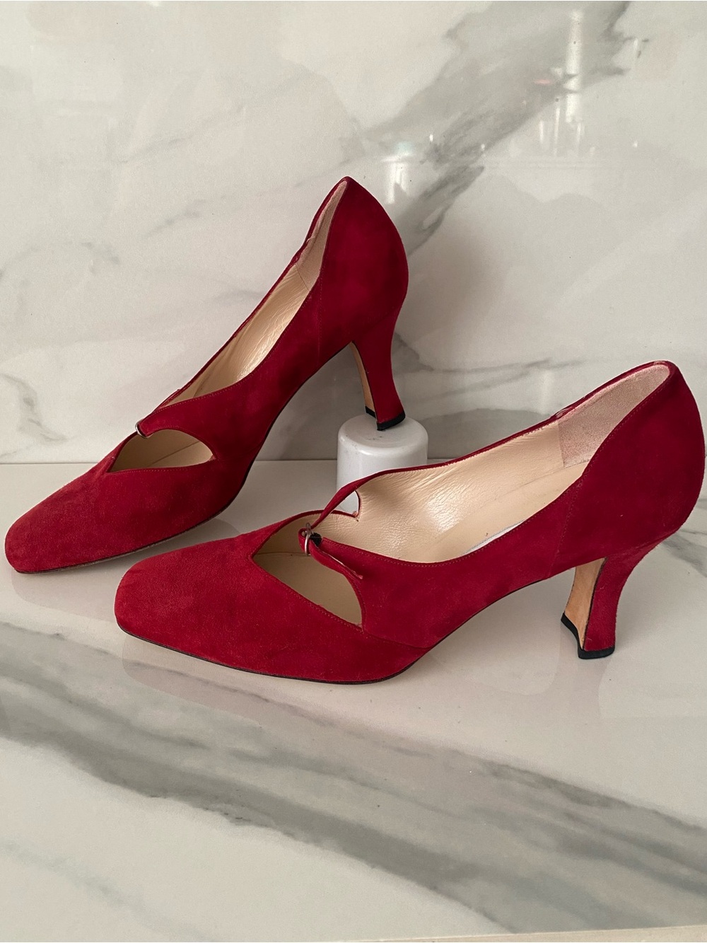 Anne Klein Vintage Garnet Mary Jane Suede Pumps Squared Retro Cocktail Event